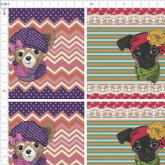 Tecido Tricoline Painel Dogs - Colorido - Preço de 55 cm x 150 cm
