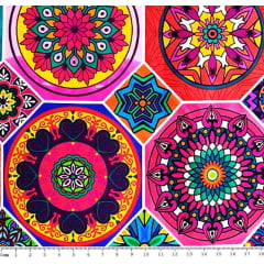Tecido Tricoline Digital Mandalas Coloridas em Geométricos