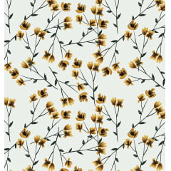 Tecido Tricoline Digital Tiny Yellow Branch - Fundo Cinza - Coleção Red Blossom - By Anita Catita 