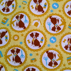 Tecido Tricoline Dogs - Fundo Amarelo
