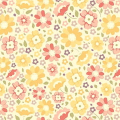 Tecido Tricoline Floral Meu Jardim Amarelinho - Fundo Creme - Coleção Primavera   