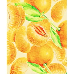 Tecido Tricoline Fruta Tangerina - Fundo Amarelo Claro