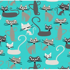 Tecido Tricoline Infantil do Gato Maroto - Fundo Tiffany -  Coleção Gato Maroto 