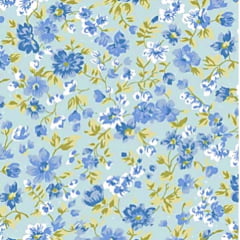 Tecido Tricoline Mini Floral Primavera Azul - Fundo Azul