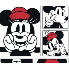 Tecido Tricoline Quadrinhos Minnie E Mickey - Fundo Branco - Coleção Disney - Preço de 46 cm x 150 cm