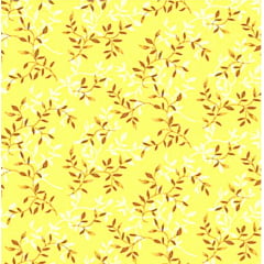 Tecido Tricoline Raminhos Marrom e Branco - Fundo Amarelo
