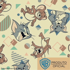 Tecido Tricoline Tom e Jerry Divertidos - Fundo Bege - Coleção Warner Bros