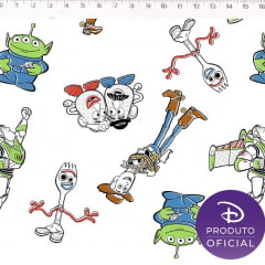 Tecido Tricoline Toy Story 4 - Fundo Branco - Coleção Disney